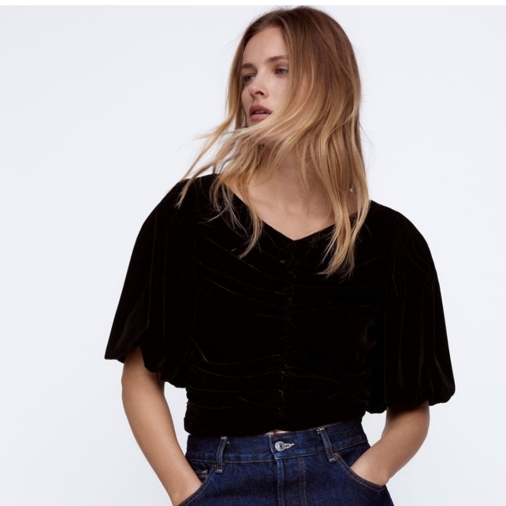 Zara Black Velvet Crop Top